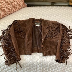 Vintage Leather fringe jacket by D’mode Classic. Ladies Small.
